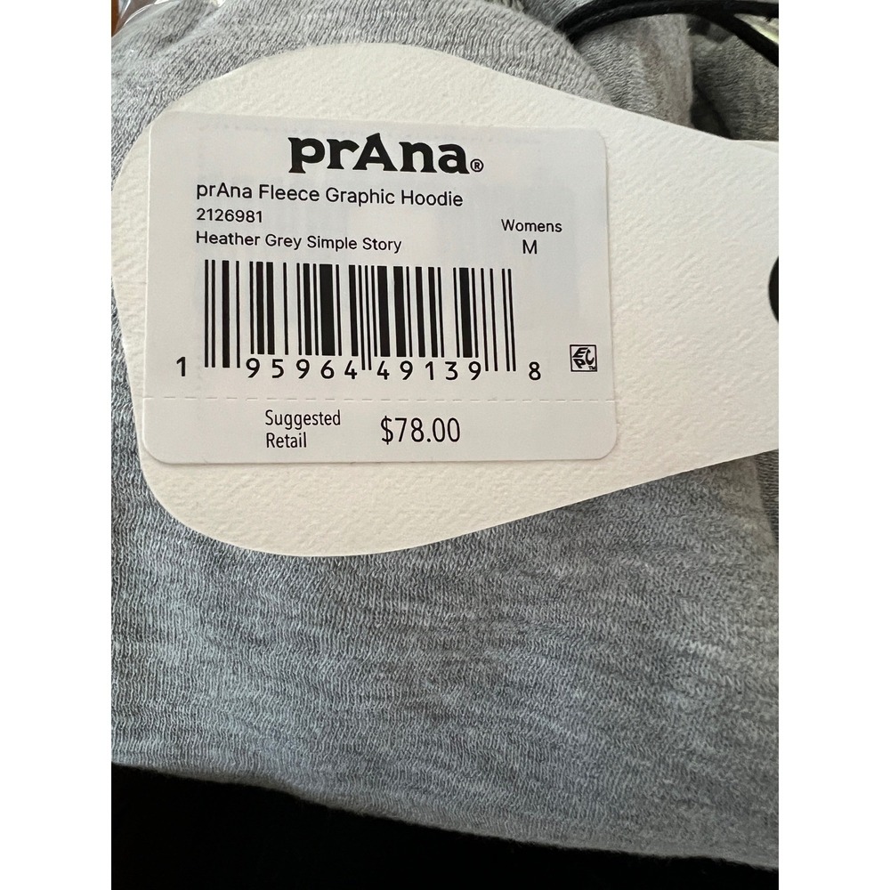 $78 NWT Prana Women Heather Grey Built For Climbers Logo Graphic Hoodie M - Picture 7 of 8